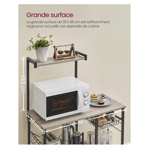 Support pour Four à Micro-Ondes avec Etagère Greige et Noir Rangement Cuisine