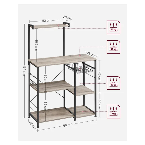 Support pour Four à Micro-Ondes avec Etagère Greige et Noir Rangement Cuisine