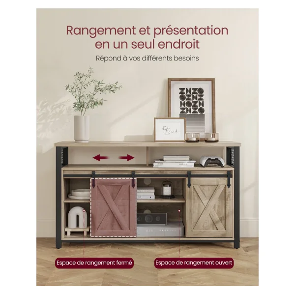 Support pour Téléviseur Industriel Meuble TV jusqu’à 60 Pouces Couleur Chêne et Noir
