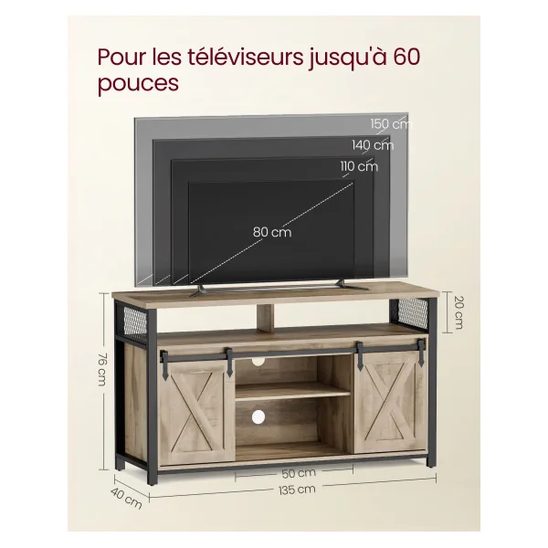 Support pour Téléviseur Industriel Meuble TV jusqu’à 60 Pouces Couleur Chêne et Noir