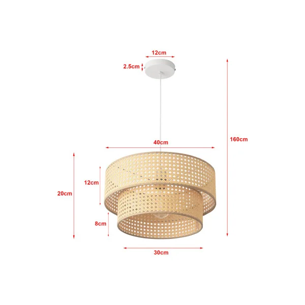 Suspension Elégante Ø 40 cm Blanc et Rotin Luminaire Intérieur