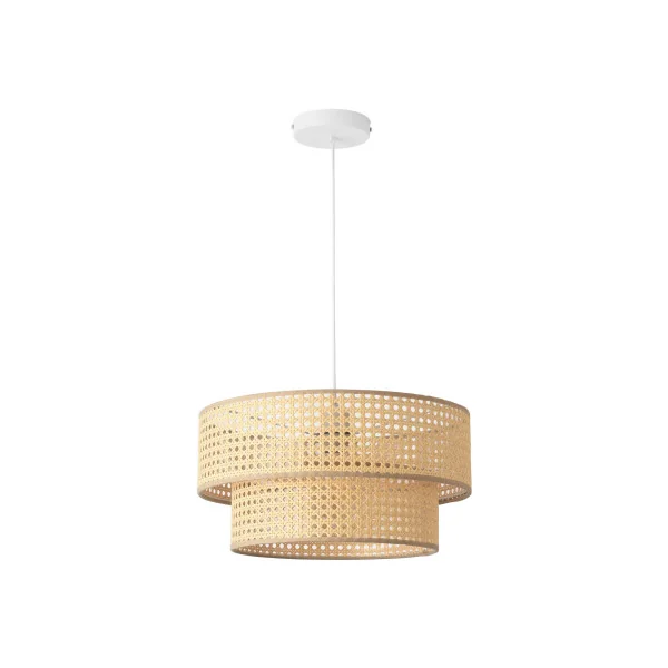 Suspension Elégante Ø 40 cm Blanc et Rotin Luminaire Intérieur