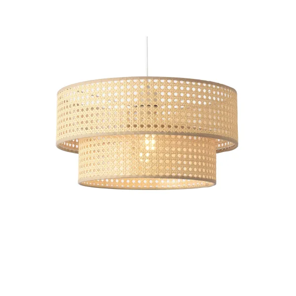 Suspension Elégante Ø 40 cm Blanc et Rotin Luminaire Intérieur