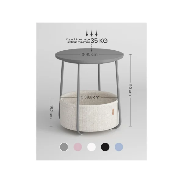 Table Basse avec Panier avec Multiprise Blanc et Gris