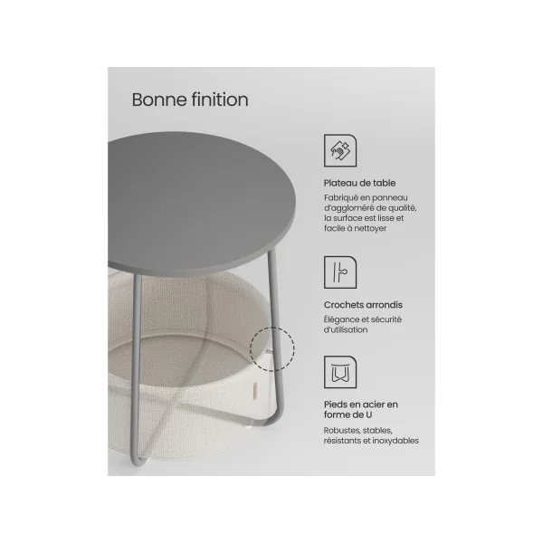 Table Basse avec Panier avec Multiprise Blanc et Gris