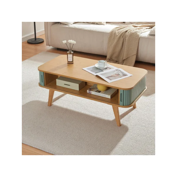 Table Basse Bambou 100 x 50 x 40 cm Naturel Bleu Table Salon en Bambou