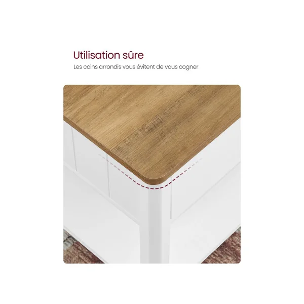 Table Basse Blanche 2 tiroirs Plateau Boisé Table de Salon Table d’Appoint 80x80x45 cm
