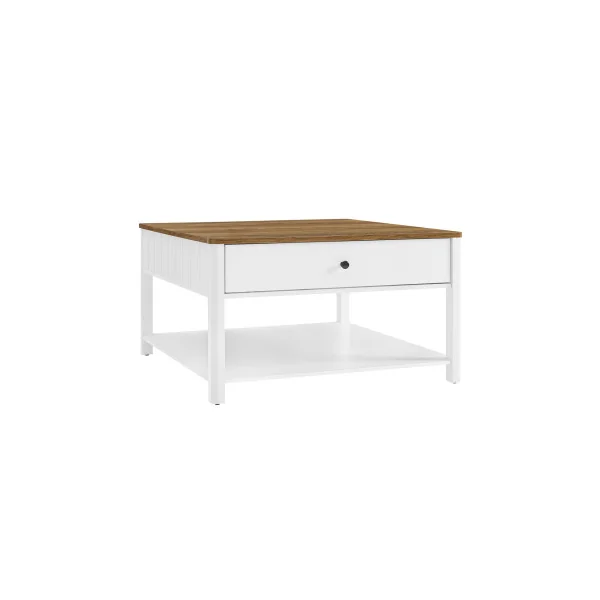 Table Basse Blanche 2 tiroirs Plateau Boisé Table de Salon Table d’Appoint 80x80x45 cm