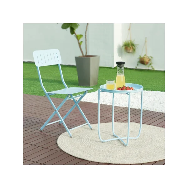 Table Basse de Jardin avec Plateau Amovible 40 x 53 cm Acier Laqué Bleu