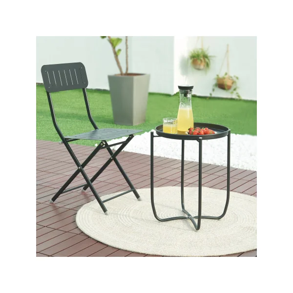 Table Basse de Jardin avec Plateau Amovible 40 x 53 cm Acier Laqué Noir