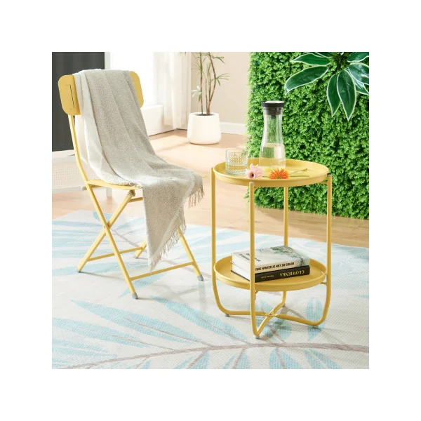 Table Basse de Jardin avec Plateau Amovible 40 x 58 cm Acier Laqué Jaune
