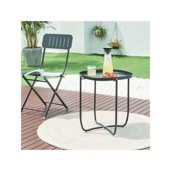 Table Basse de Jardin Noire avec Plateau Amovible 46 x 46 x 53 cm