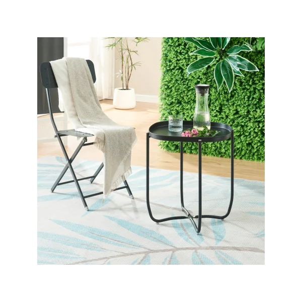 Table Basse de Jardin Noire avec Plateau Amovible 46 x 46 x 53 cm