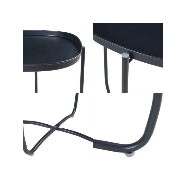 Table Basse de Jardin Noire avec Plateau Amovible 46 x 46 x 53 cm