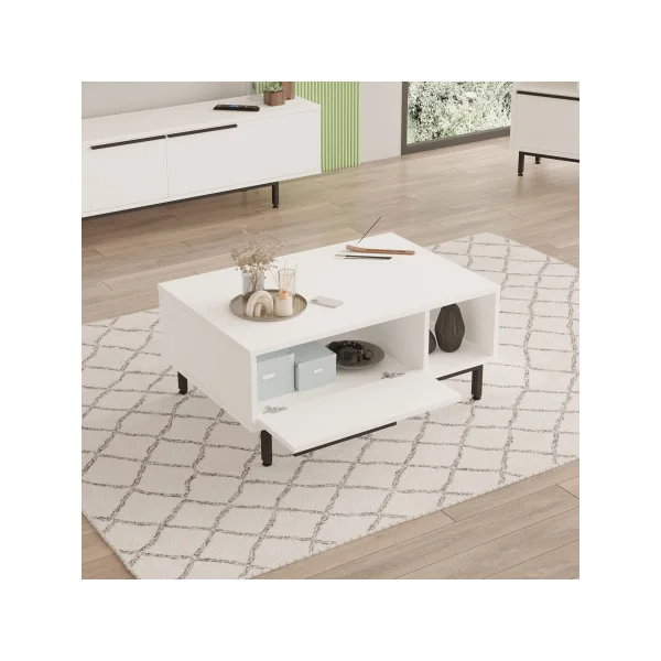 Table basse de Salon Moderne 90 x 60 x 38 cm Blanc Noir