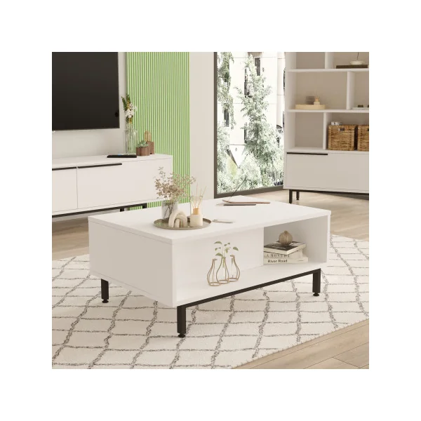 Table basse de Salon Moderne 90 x 60 x 38 cm Blanc Noir