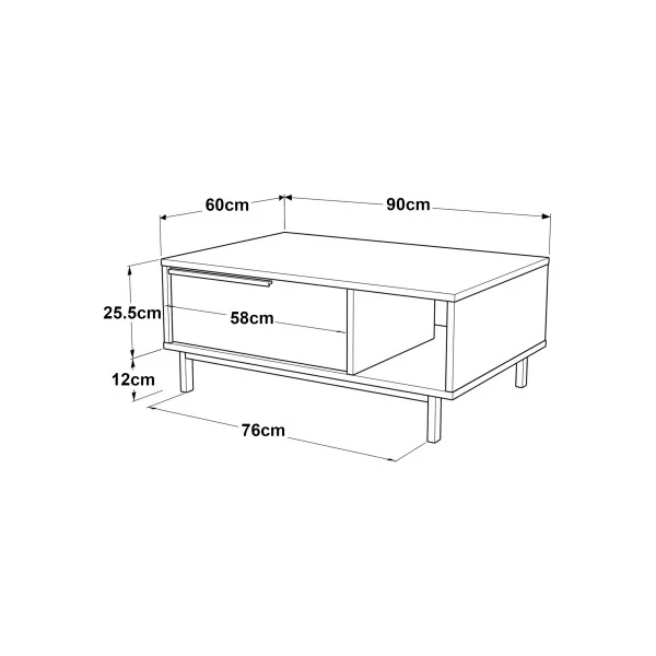 Table basse de Salon Moderne 90 x 60 x 38 cm Blanc Noir