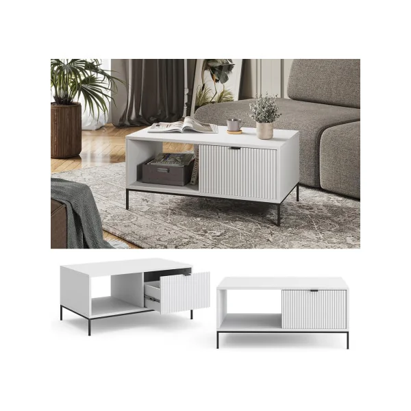 Table Basse Design Blanc Table Basse Rectangulaire Table Basse 1 Tiroir