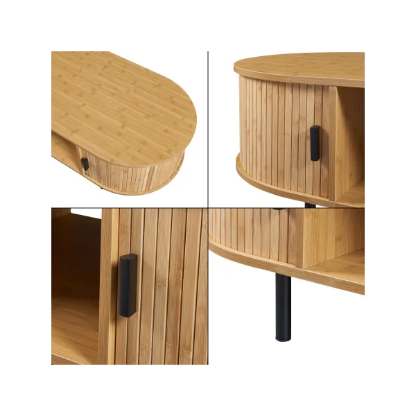 Table Basse Effet Bambou 120 x 55 x 40 cm Naturel Noir Table Salon Moderne
