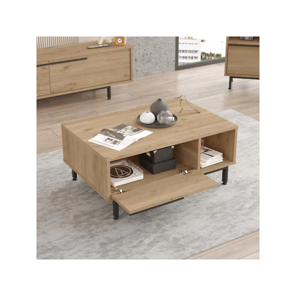 Table Basse Elégante 90 x 60 x 38 cm Chêne Noir Table de Salon Rectangulaire Moderne