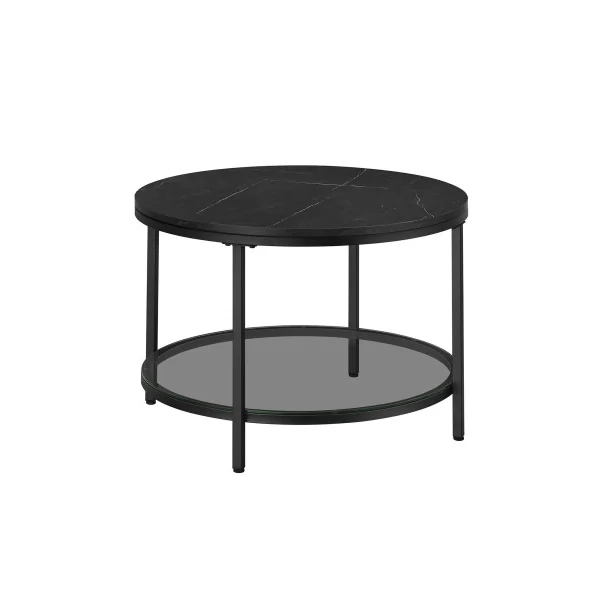 Table Basse Industrielle Ronde Plateau Noir Marbré Table de Salon Moderne