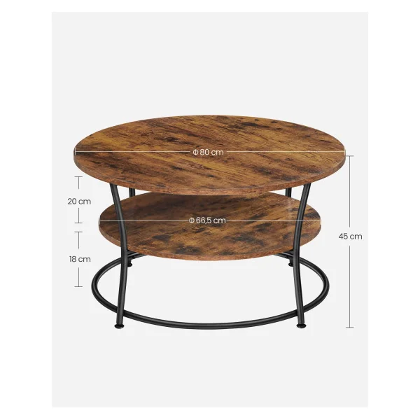 Table Basse Marron Rustique et Acier Noir 2 Niveaux Style Industriel