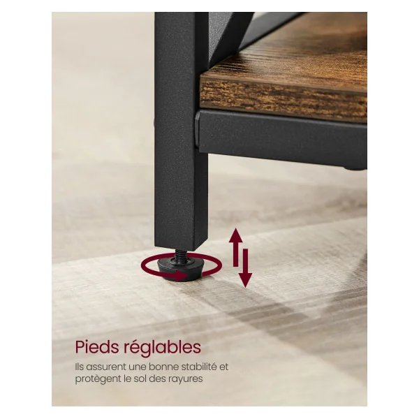 Table Basse Marron Rustique Noir avec Plateau Relevable Table Salon avec Rangement Caché et Compartiments Ouverts