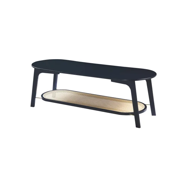 Table Basse Noire en Bambou 120 x 43 x 40 cm Etagère Aspect Rotin