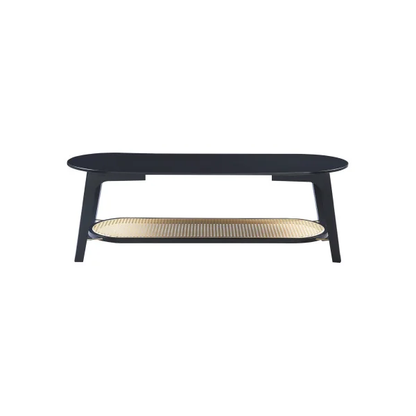 Table Basse Noire en Bambou 120 x 43 x 40 cm Etagère Aspect Rotin