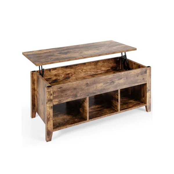 Table Basse Plateau Relevable 105 cm Marron Rustique Table Basse Rectangulaire avec Rangement Caché