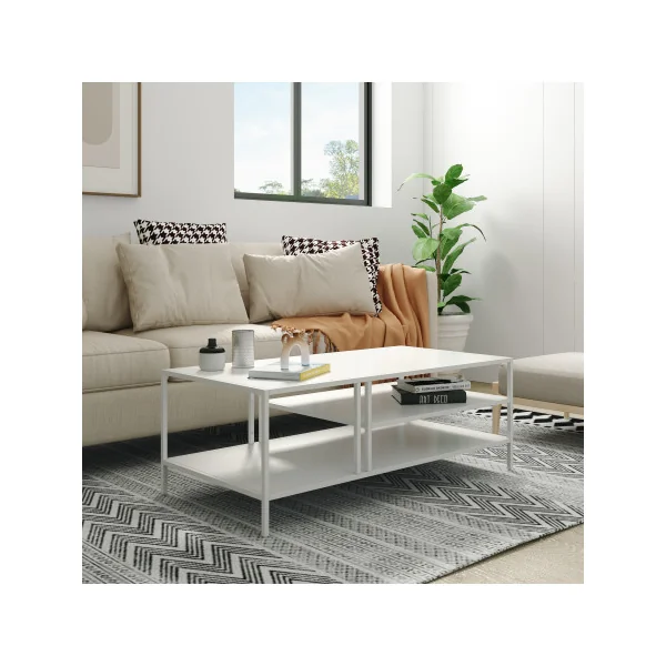 Table Basse Rectangulaire Métal 110 x 40 x 55 cm Blanche Table de Salon en Acier