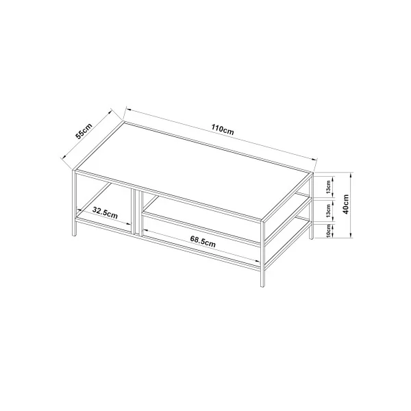 Table Basse Rectangulaire Métal 110 x 40 x 55 cm Blanche Table de Salon en Acier