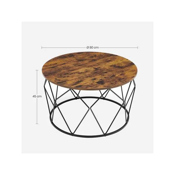 Table Basse Ronde Diamètre 50 cm Marron Rustique et Acier Noir Table de Salon Industrielle