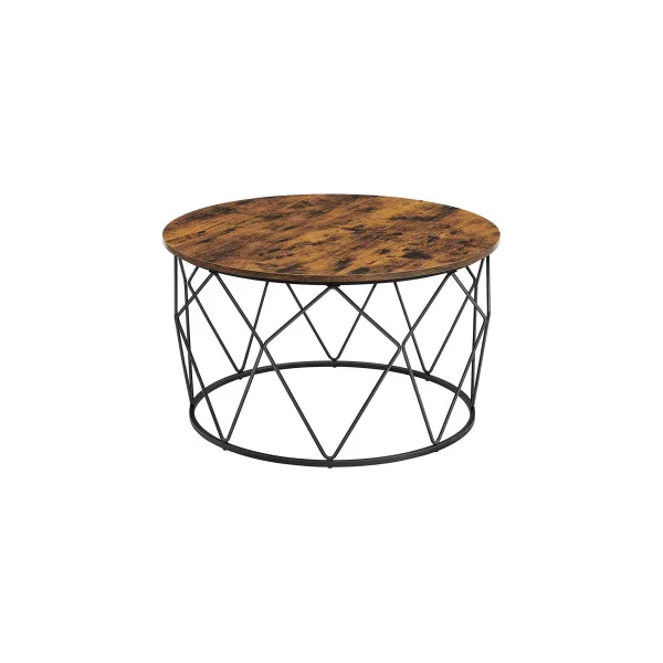 Table Basse Ronde Diamètre 50 cm Marron Rustique et Acier Noir Table de Salon Industrielle