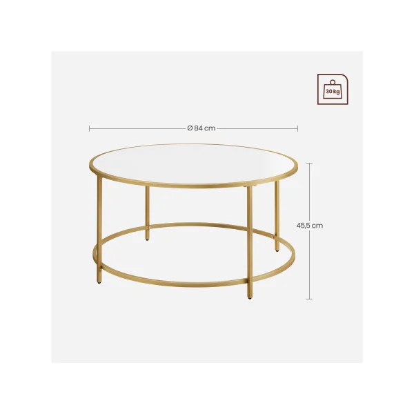 Table Basse Ronde Diamètre 84 cm Blanc Acier Doré Table de Salon Tendance