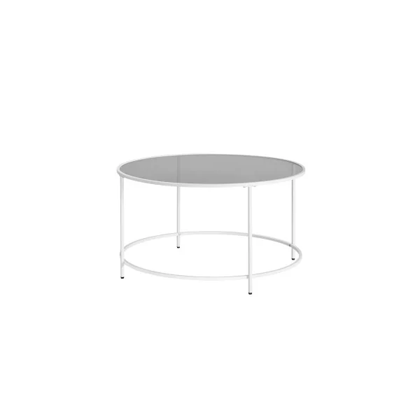 Table Basse Ronde Diamètre 84 cm Gris Acier Blanc Table de Salon Tendance Plateau Verre Trempé