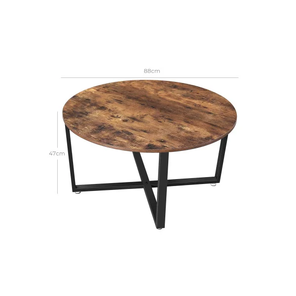 Table Basse Ronde Plateau Marron Rustique Table de salon Style industriel Cadre métallique