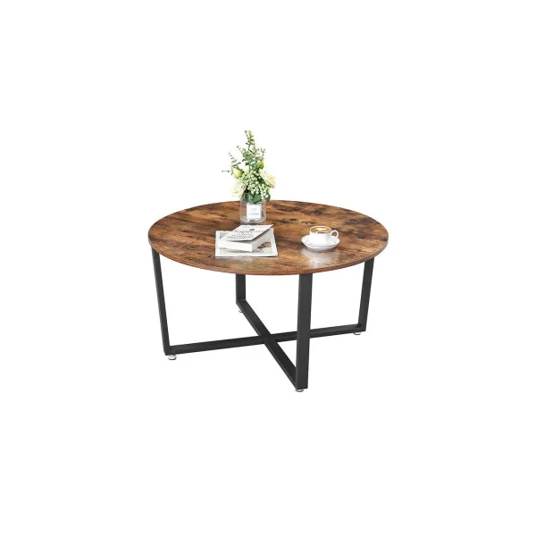 Table Basse Ronde Plateau Marron Rustique Table de salon Style industriel Cadre métallique