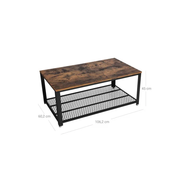 Table Basse Table de Salon Grille Industriel Plateau Marron Rustique