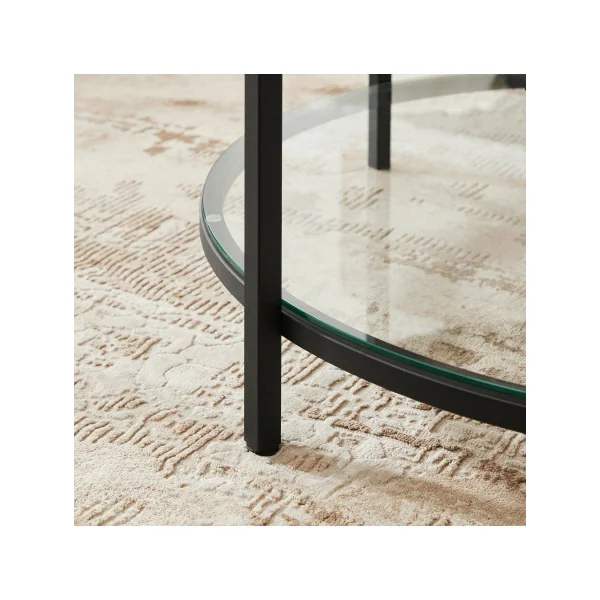 Table Canapé Apéro Table Basse Ronde Style Moderne Blanc Marbré et Noir Métallique
