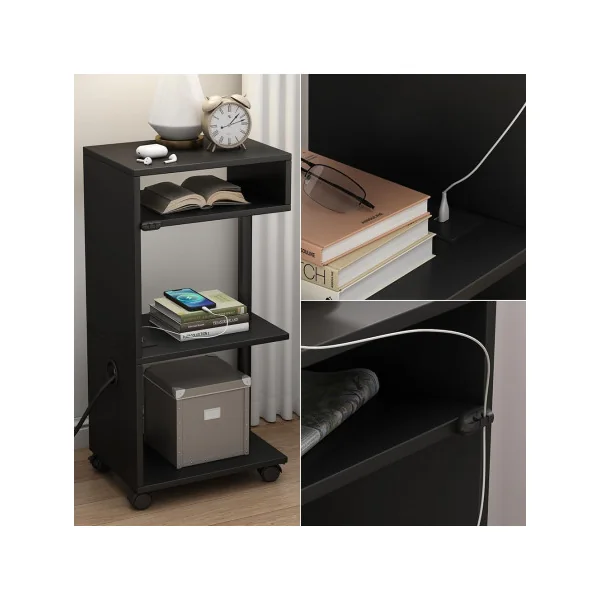 Table Chevet Mobile Noir 4 Niveaux avec Multiprise et USB Table de Nuit Moderne Chambre