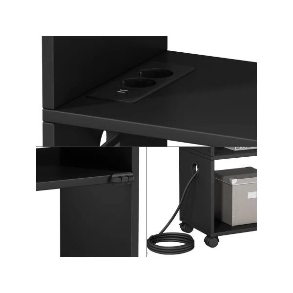 Table Chevet Mobile Noir 4 Niveaux avec Multiprise et USB Table de Nuit Moderne Chambre