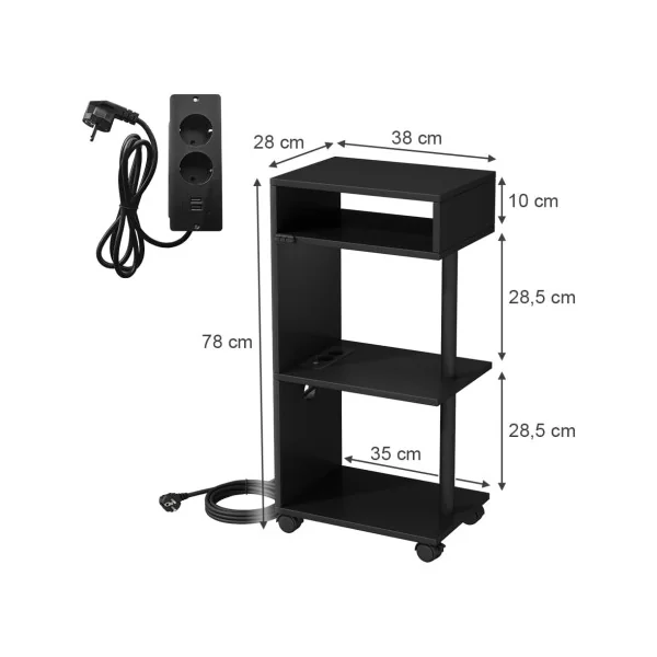 Table Chevet Mobile Noir 4 Niveaux avec Multiprise et USB Table de Nuit Moderne Chambre
