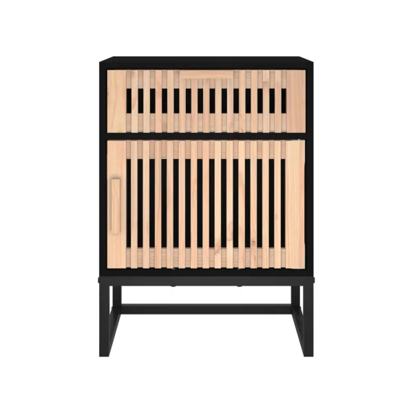 Table Chevet Noir et Pin Massif Pied Acier Table de Nuit 1 Placard 1 Tiroir Chevet de chambre