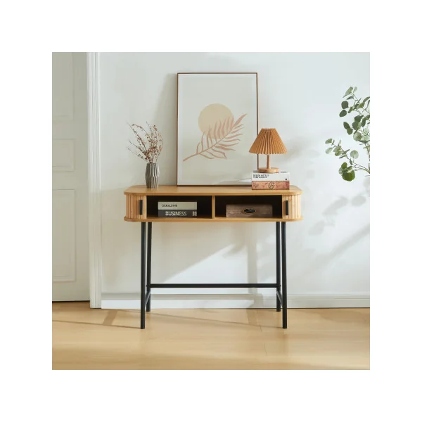 Table Console d'Entrée Portes Bambou 100 x 50 x 76 cm Naturel Noir Console de Salon