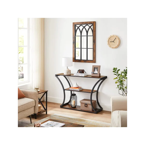Table Console d'Entrée Tendance Marron Rustique Noir Table de Couloir Pieds Courbés