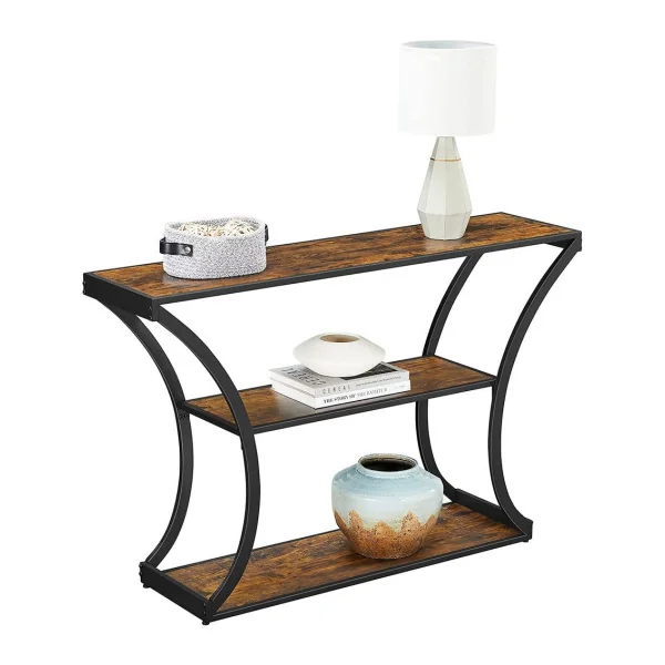 Table Console d'Entrée Tendance Marron Rustique Noir Table de Couloir Pieds Courbés