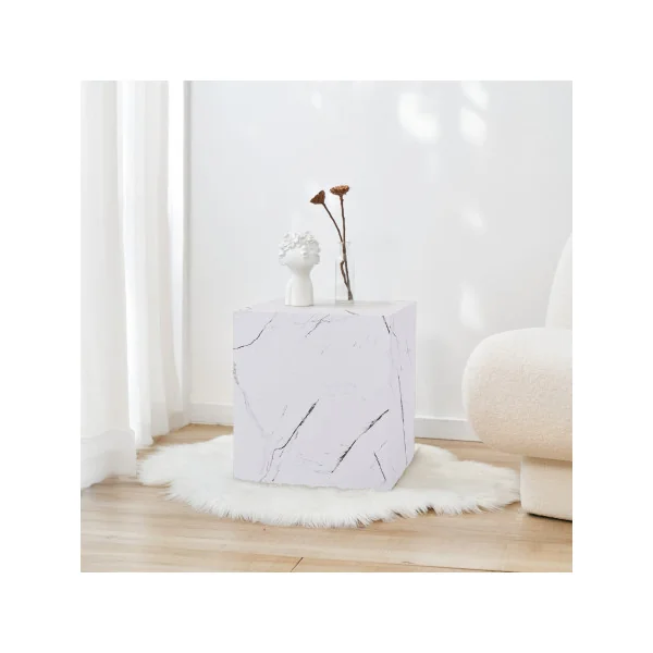 Table d'Appoint 40 x 40 x 45 cm Aspect Marbre Blanc Table Basse
