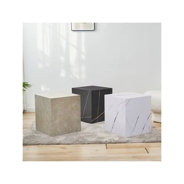 Table d'Appoint 40 x 40 x 45 cm Aspect Marbre Blanc Table Basse