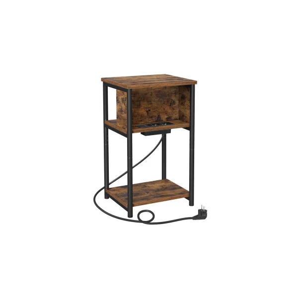 Table d'Appoint avec Multiprise 30 x 34 x 58 cm Marron Rustique Noir Table de Chevet Table de Nuit Moderne